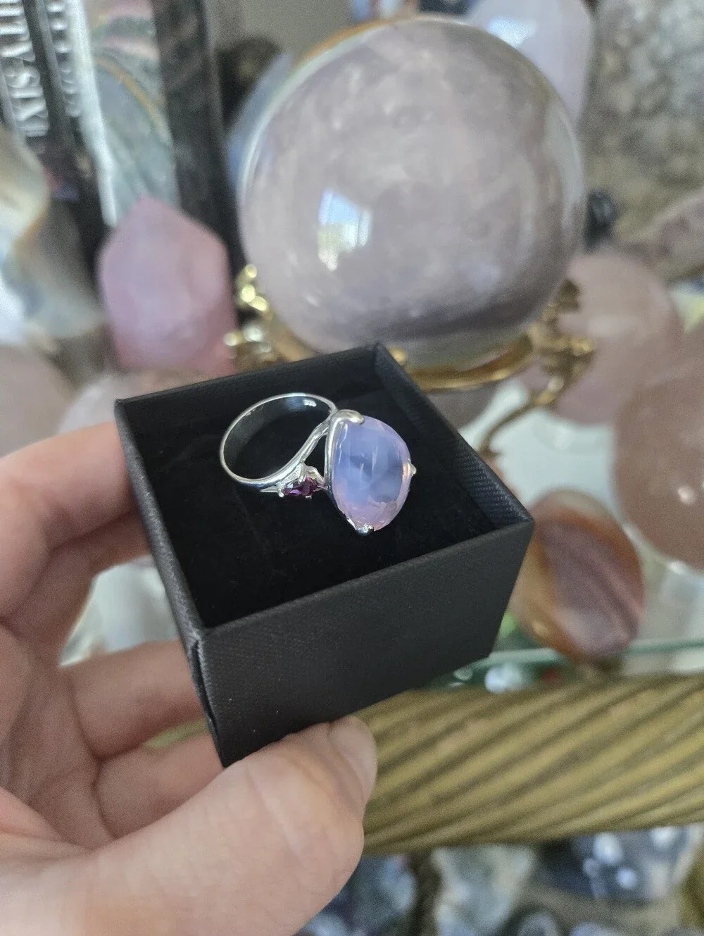 Sterling Silver Lavender Quartz Ring with Garnet accents 925